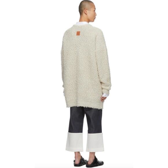 Loewe Men's Beige Yzzuf Cardigan Sweater Size XL Linen Wool Blend Shaggy Cream - Picture 15 of 16